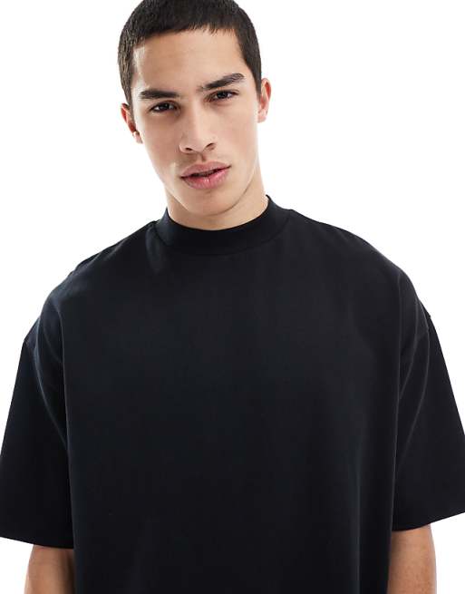 DESIGN Heavyweight Oversized T-shirt With High Neck In Black