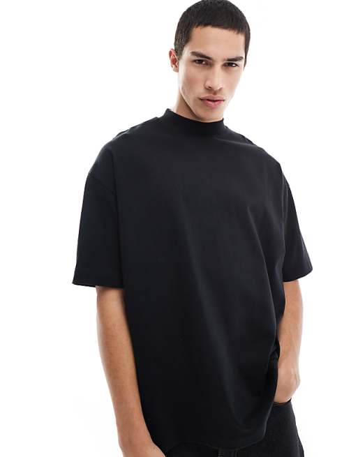 DESIGN heavyweight oversized t-shirt with high neck in black