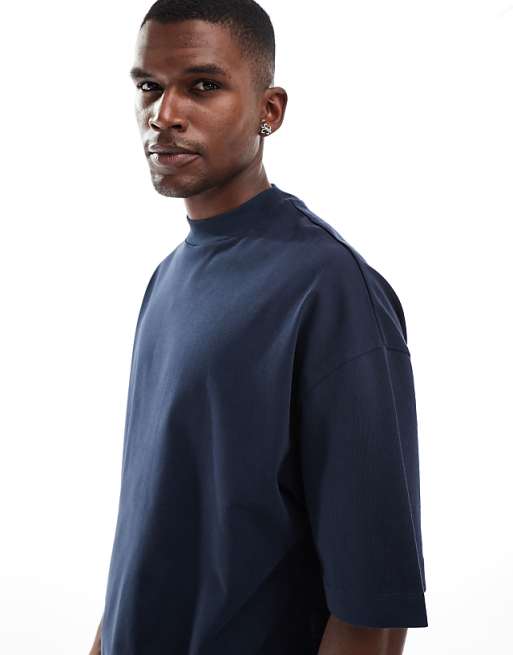 DESIGN Heavyweight Oversized T-shirt With High Neck In Navy