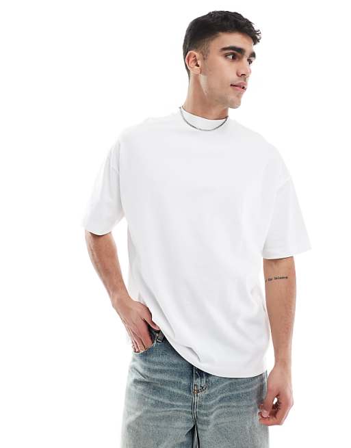 DESIGN heavyweight oversized t-shirt with high neck in white