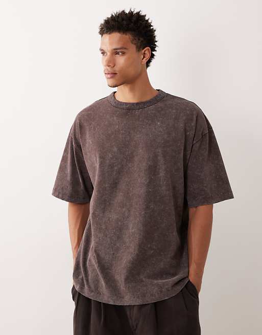 DESIGN Heavyweight Oversized T-shirt With New York Graphic In Washed Brown