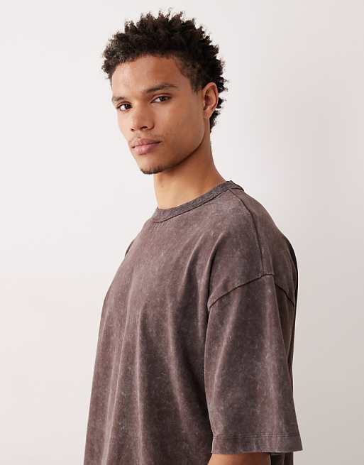 DESIGN Heavyweight Oversized T-shirt With New York Graphic In Washed Brown
