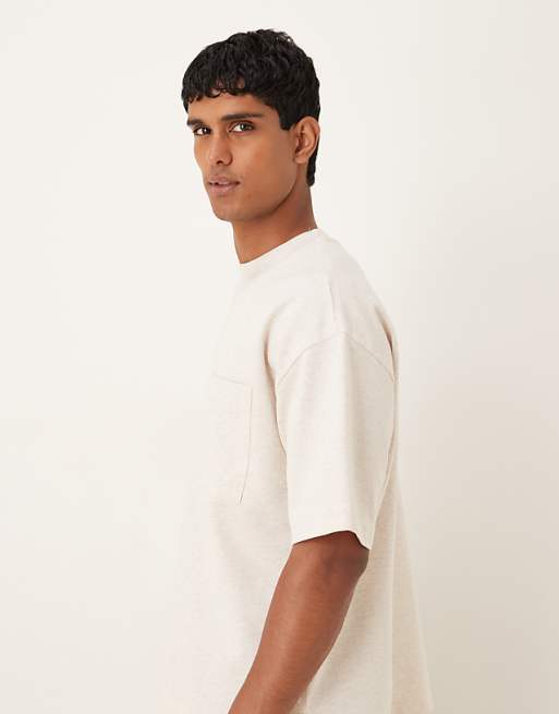 DESIGN Heavyweight Oversized T-shirt With Pocket In Beige Marl