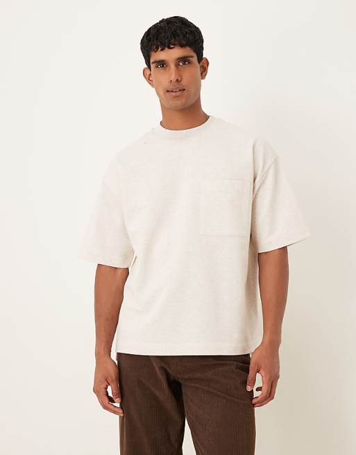 DESIGN heavyweight oversized t-shirt with pocket in beige marl
