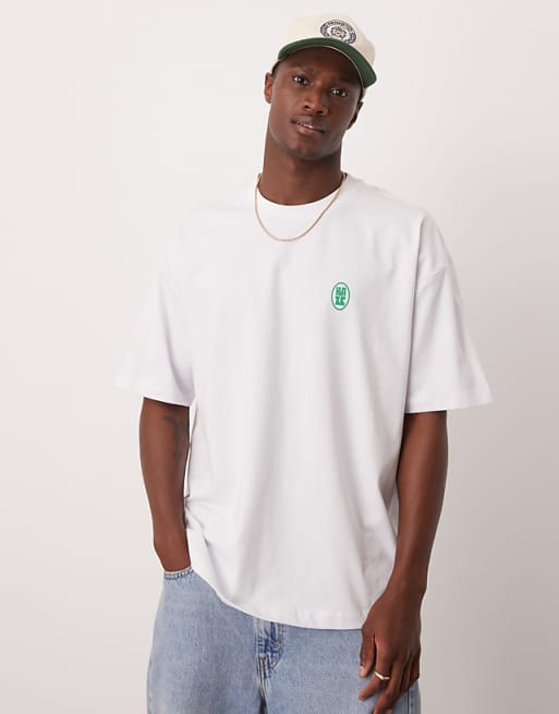 DESIGN Heavyweight Oversized T-shirt With Print Detail In White