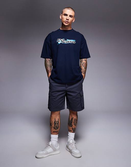 DESIGN Heavyweight Oversized T-shirt With Printed Paraiso Graphic And Cut A Sew Detail In Navy