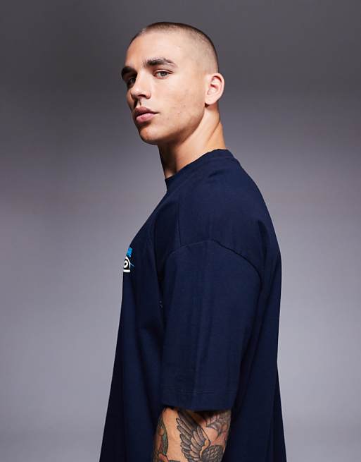DESIGN Heavyweight Oversized T-shirt With Printed Paraiso Graphic And Cut A Sew Detail In Navy
