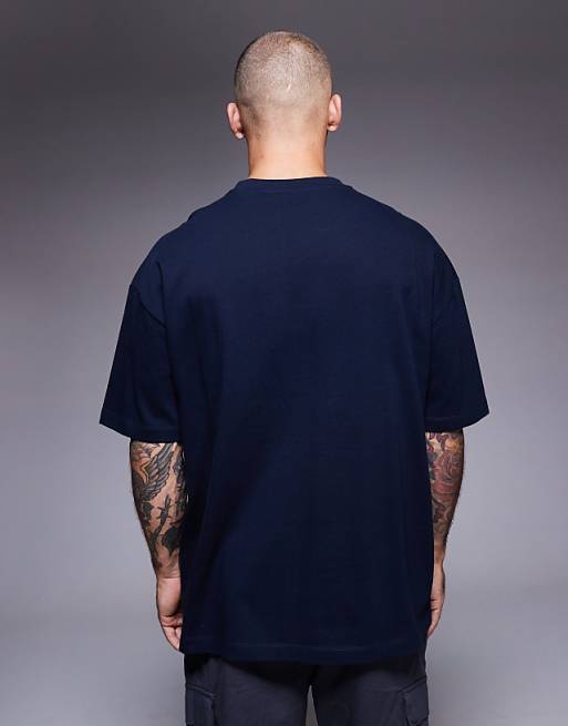 DESIGN Heavyweight Oversized T-shirt With Printed Paraiso Graphic And Cut A Sew Detail In Navy