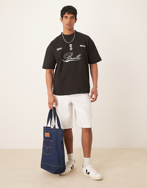 DESIGN Heavyweight Oversized T-shirt With Script Print In Black