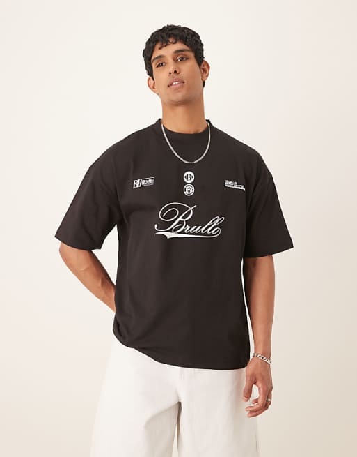 DESIGN Heavyweight Oversized T-shirt With Script Print In Black