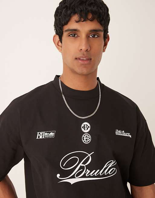 DESIGN heavyweight oversized t-shirt with script print in black