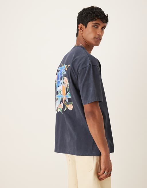 DESIGN Heavyweight Oversized T-shirt With Souvenir Graphic In Washed Navy