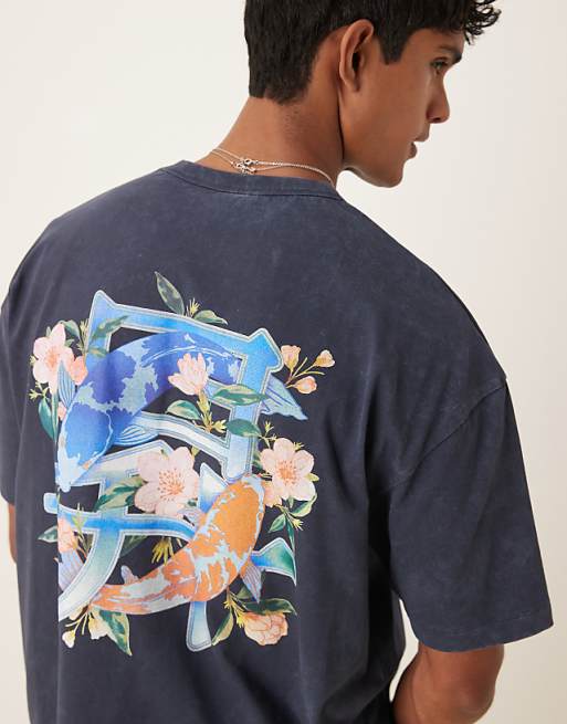 DESIGN heavyweight oversized t-shirt with souvenir graphic in washed navy