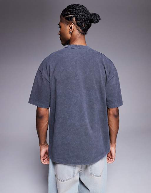 DESIGN Heavyweight Oversized T-shirt With Sports Graphic In Washed Black