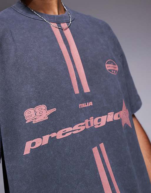 DESIGN Heavyweight Oversized T-shirt With Sports Graphic In Washed Black