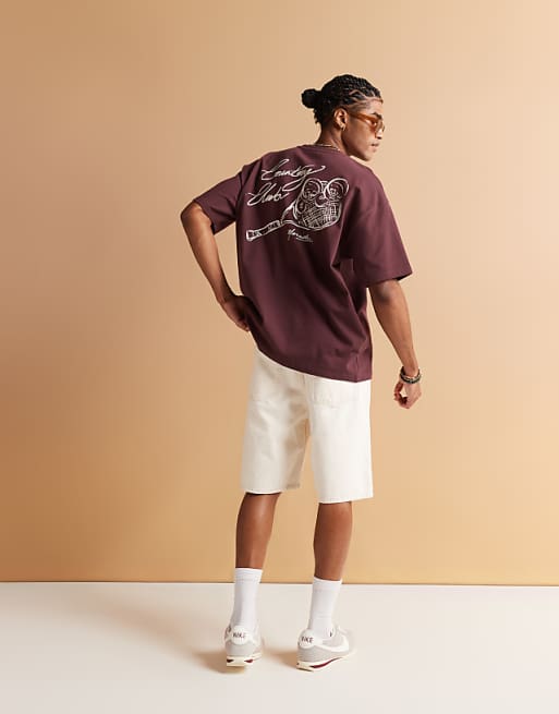 DESIGN Heavyweight Oversized T-shirt With Sport Back Graphic In Burgundy