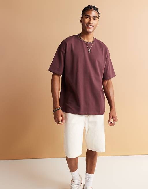 DESIGN Heavyweight Oversized T-shirt With Sport Back Graphic In Burgundy