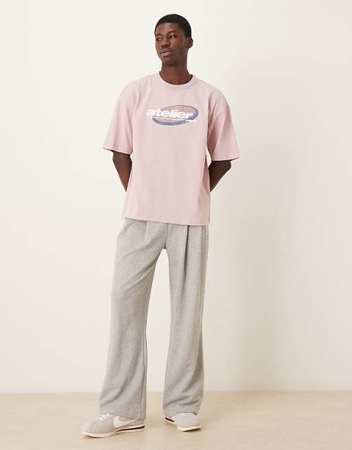 DESIGN Heavyweight Oversized T-shirt With Text Graphic In Washed Pink