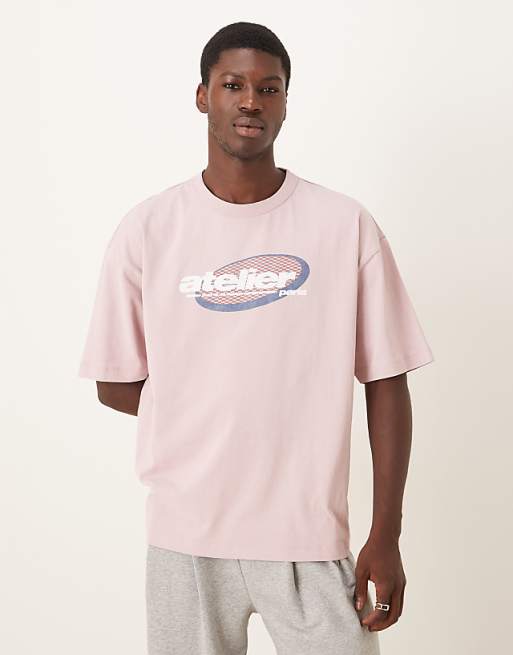 DESIGN heavyweight oversized t-shirt with text graphic in washed pink