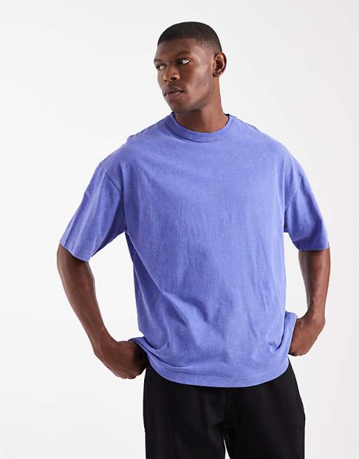 DESIGN Heavyweight Oversized T-shirt With Tiger Graphic In Washed Blue
