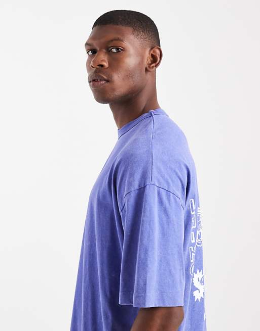 DESIGN Heavyweight Oversized T-shirt With Tiger Graphic In Washed Blue