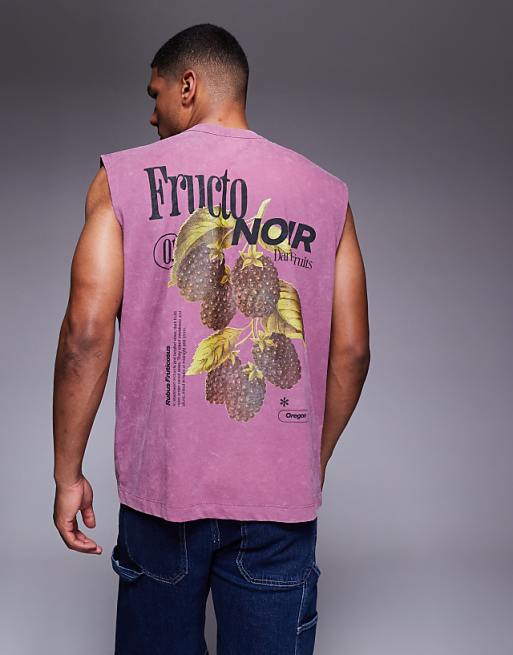 DESIGN heavyweight oversized tank with fruit graphic in washed pink