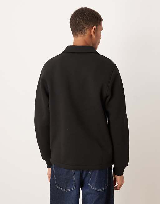 DESIGN Heavyweight Polo Sweatshirt With Fixed Hem In Scuba-style Fabric In Black