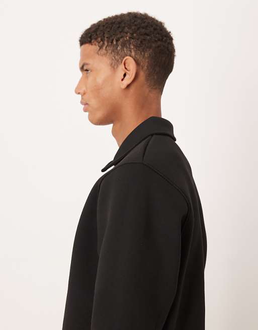 DESIGN Heavyweight Polo Sweatshirt With Fixed Hem In Scuba-style Fabric In Black