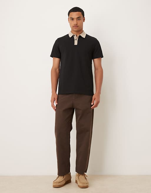DESIGN Heavyweight Polo With Contrast Collar In Black