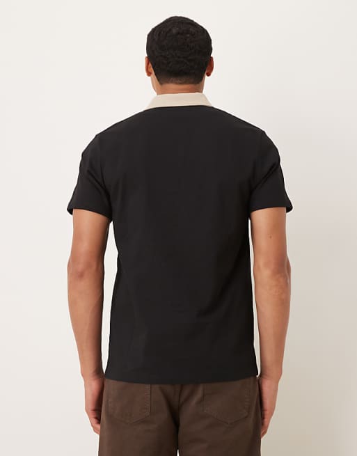 DESIGN Heavyweight Polo With Contrast Collar In Black