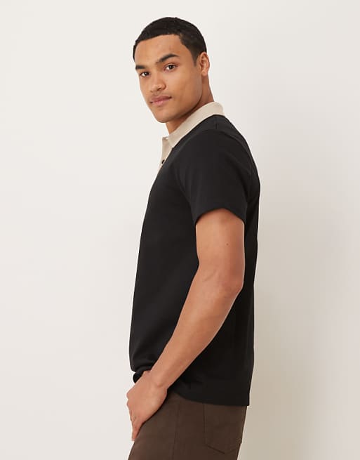 DESIGN Heavyweight Polo With Contrast Collar In Black