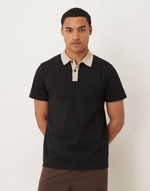 DESIGN heavyweight polo with contrast collar in black