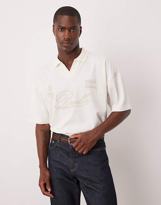DESIGN heavyweight polo with print in beige