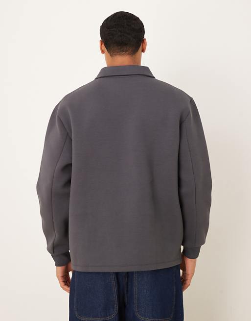DESIGN Heavyweight Quarter Zip Sweatshirt With Collar In Scuba-style Fabric In Charcoal