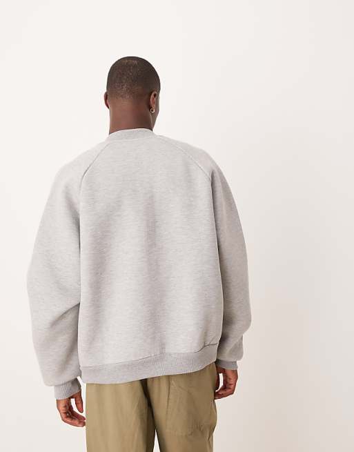 DESIGN Heavyweight Relaxed Bomber Jersey Jacket In Scuba-style Fabric In Grey Marl