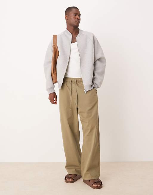 DESIGN Heavyweight Relaxed Bomber Jersey Jacket In Scuba-style Fabric In Grey Marl
