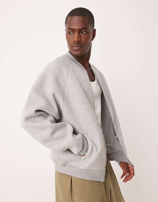 DESIGN heavyweight relaxed bomber jersey jacket in scuba-style fabric in grey marl