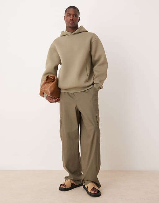 DESIGN Heavyweight Relaxed Boxy Hoodie In Scuba-style Fabric In Khaki