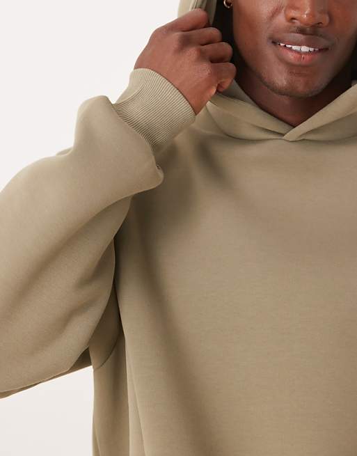 DESIGN Heavyweight Relaxed Boxy Hoodie In Scuba-style Fabric In Khaki