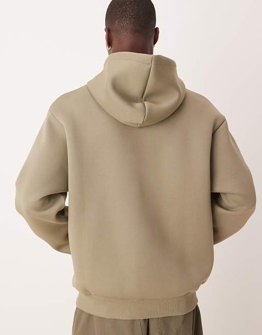 DESIGN Heavyweight Relaxed Boxy Hoodie In Scuba-style Fabric In Khaki