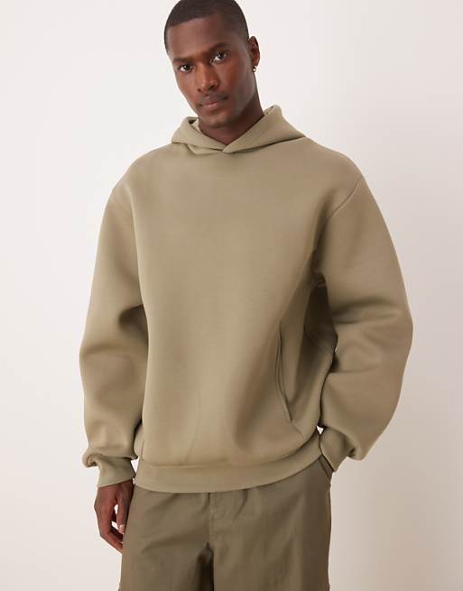 DESIGN heavyweight relaxed boxy hoodie in scuba-style fabric in khaki