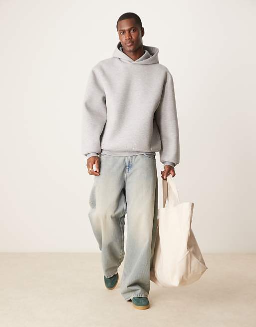 DESIGN Heavyweight Relaxed Boxy Hoodie In Scuba-style Fabric In Grey Marl
