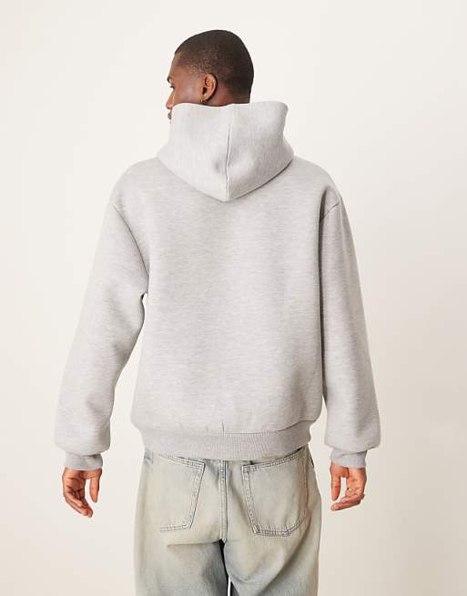 DESIGN Heavyweight Relaxed Boxy Hoodie In Scuba-style Fabric In Grey Marl