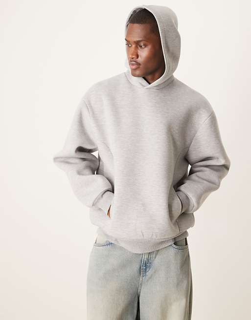 DESIGN heavyweight relaxed boxy hoodie in scuba-style fabric in grey marl