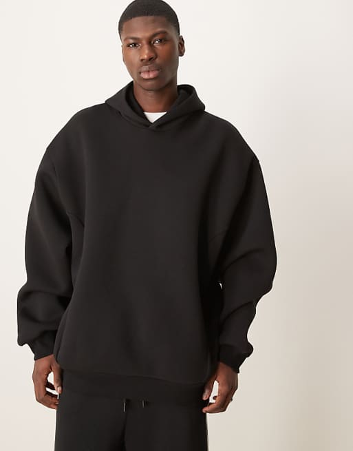 DESIGN heavyweight relaxed boxy hoodie in scuba-style fabric in black