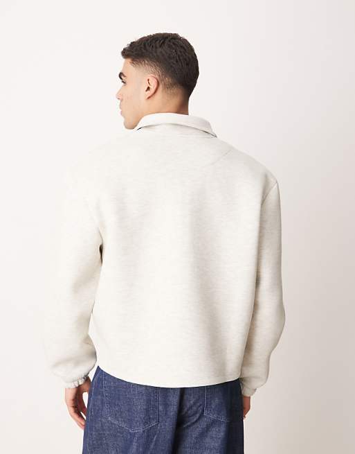 DESIGN Heavyweight Relaxed Boxy Quarter Zip Sweatshirt In Scuba-style Fabric In White Marl