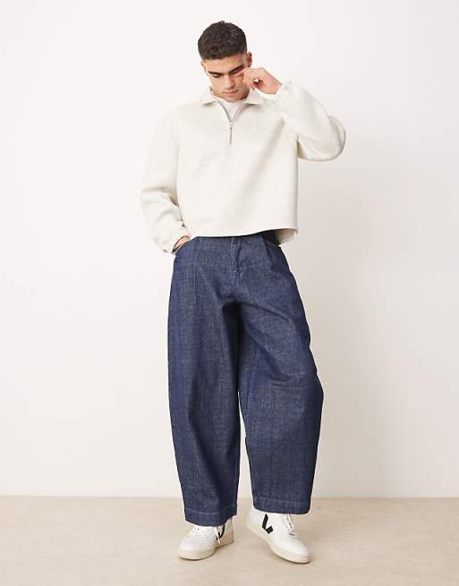DESIGN Heavyweight Relaxed Boxy Quarter Zip Sweatshirt In Scuba-style Fabric In White Marl