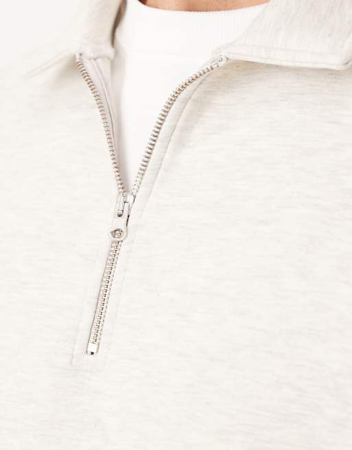 DESIGN Heavyweight Relaxed Boxy Quarter Zip Sweatshirt In Scuba-style Fabric In White Marl
