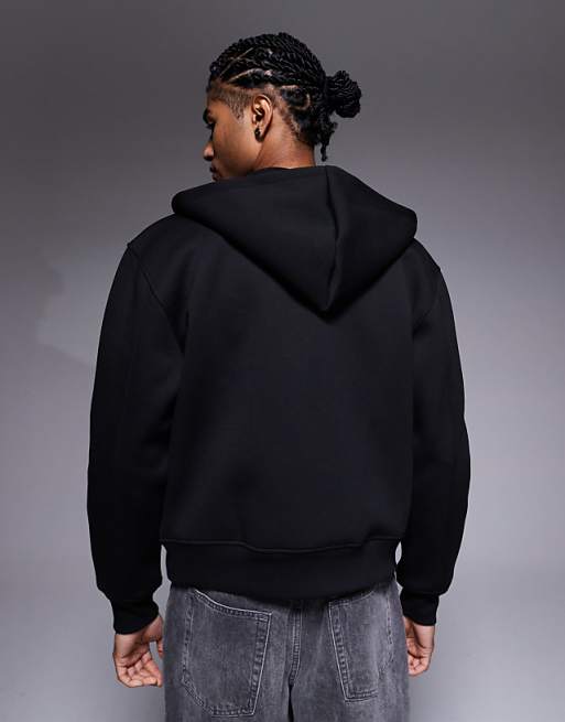 DESIGN Heavyweight Relaxed Boxy Zip Through Hoodie In Scuba-style Fabric In Black