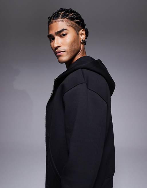 DESIGN Heavyweight Relaxed Boxy Zip Through Hoodie In Scuba-style Fabric In Black